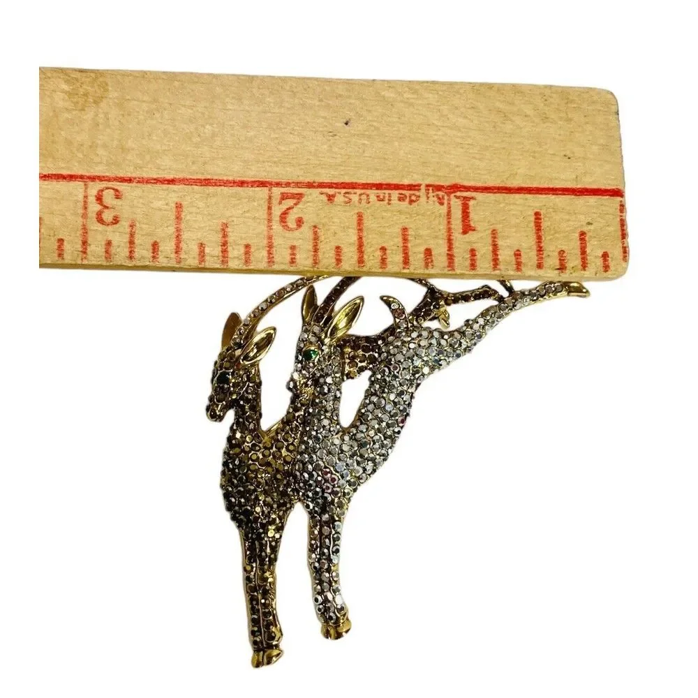 Gold‎ Silver Rhinestone Prancing Deer Brooch Pin Gold Tone Vintage